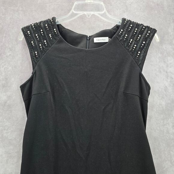 Calvin Klein Black Silver Beaded Knee Length Stretchy Dress Large 12 - Picture 3 of 8